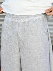 Devon Thys 男士灰色休闲宽松中长款运动短裤，边缘未加工；适合日常穿着 - 灰色 - 查看 6