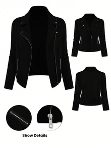 EMERY ROSE Women's Casual Versatile Street-Style Motorcycle-Inspired Jacket Fall Winter Cloth For Women Autumn - Black - View 7
