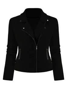 EMERY ROSE Women's Casual Versatile Street-Style Motorcycle-Inspired Jacket Fall Winter Cloth For Women Autumn - Black - View 5