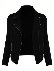 EMERY ROSE Women's Casual Versatile Street-Style Motorcycle-Inspired Jacket Fall Winter Cloth For Women Autumn - Black - View 1