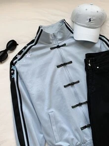 Comfortcana Women's Colorblock Button-Up Casual Streetwear Versatile Everyday Jacket Everyday Road Trip Blue Autumn - Blue - View 9