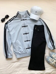 Comfortcana Women's Colorblock Button-Up Casual Streetwear Versatile Everyday Jacket Everyday Road Trip Blue Autumn - Blue - View 8