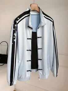 Comfortcana Women's Colorblock Button-Up Casual Streetwear Versatile Everyday Jacket Everyday Road Trip Blue Autumn - Blue - View 4