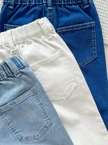 SHEIN Young Boy Casual Daily Travel Denim Jeans With Pockets And Buttons, 3-Piece Set - Multicolor - View 6