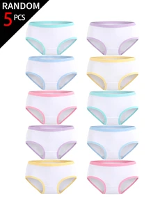 SHEIN 【5件隨機款】四季通用秋冬小女孩基礎百搭內褲，彩色對比設計，完美的開學禮物 - 彩色 - 查看 3