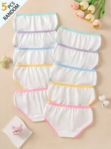 SHEIN 【5件隨機款】四季通用秋冬小女孩基礎百搭內褲，彩色對比設計，完美的開學禮物 - 彩色 - 查看 2