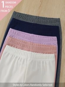 SHEIN 1件隨機款 5款女童幼兒可愛粉色與淺藍色貓咪蝴蝶結印花柔軟羅紋針織休閒日常長褲內搭褲 全季適用 - 彩色 - 查看 7