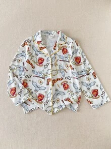 PrepCrw HARRY POTTER X SHEIN 兒童青少年女孩可愛卡通圖案寬鬆休閒家居服，適合日常居家穿著與居家度假，白色，秋季 - 白色 - 查看 5