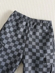 Baby Boy Checkerboard Pattern Elastic Waist Long Pants, Versatile And Comfortable Back To School Clothes Fall/Winter Clothes - Multicolor - View 10