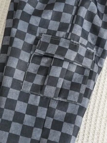 Baby Boy Checkerboard Pattern Elastic Waist Long Pants, Versatile And Comfortable Back To School Clothes Fall/Winter Clothes - Multicolor - View 3