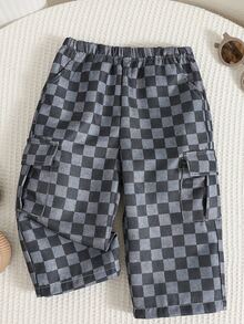 Baby Boy Checkerboard Pattern Elastic Waist Long Pants, Versatile And Comfortable Back To School Clothes Fall/Winter Clothes - Multicolor - View 8