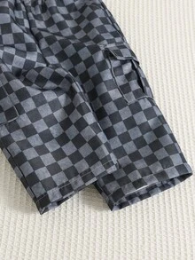 Baby Boy Checkerboard Pattern Elastic Waist Long Pants, Versatile And Comfortable Back To School Clothes Fall/Winter Clothes - Multicolor - View 4