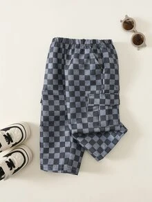 Baby Boy Checkerboard Pattern Elastic Waist Long Pants, Versatile And Comfortable Back To School Clothes Fall/Winter Clothes - Multicolor - View 6