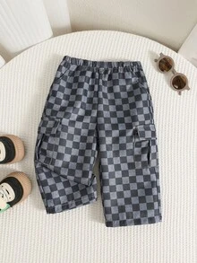 Baby Boy Checkerboard Pattern Elastic Waist Long Pants, Versatile And Comfortable Back To School Clothes Fall/Winter Clothes - Multicolor - View 7