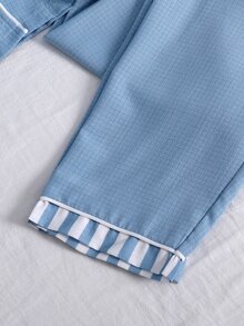 Boys' 2 Pieces Casual Loungewear Set With Turn-Down Collar Open-Front Long Sleeve Top And Casual Long Pants - Blue - View 6