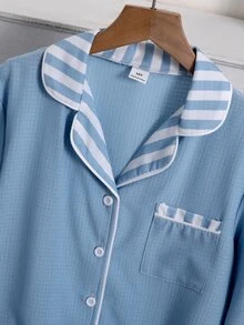 Boys' 2 Pieces Casual Loungewear Set With Turn-Down Collar Open-Front Long Sleeve Top And Casual Long Pants - Blue - View 3