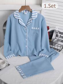 Boys' 2 Pieces Casual Loungewear Set With Turn-Down Collar Open-Front Long Sleeve Top And Casual Long Pants - Blue - View 7