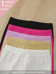 SHEIN 1件女孩隨機春/夏/四季款內搭褲，甜美可愛蝴蝶結與小貓印花，百搭柔軟舒適羅紋針織，密集下擺 - 彩色 - 查看 7