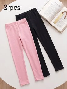 [Randomly Ships 2 Of 7]Girls' All-Season Versatile Simple Fashion Comfortable Casual Knitted Leggings 2-Pack, Skin-Tight Comfortable All-Match Style Anti-Exposure, Wearable As Outerwear 2packs - Multicolor - View 4
