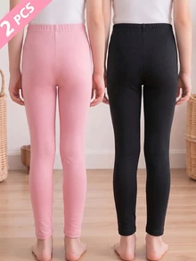 [Randomly Ships 2 Of 7]Girls' All-Season Versatile Simple Fashion Comfortable Casual Knitted Leggings 2-Pack, Skin-Tight Comfortable All-Match Style Anti-Exposure, Wearable As Outerwear 2packs - Multicolor - View 2