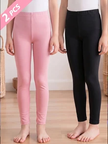 [Randomly Ships 2 Of 7]Girls' All-Season Versatile Simple Fashion Comfortable Casual Knitted Leggings 2-Pack, Skin-Tight Comfortable All-Match Style Anti-Exposure, Wearable As Outerwear 2packs - Multicolor - View 3