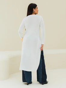 Maju Mazalli Women's Loose Long Sleeve Split Hem Long Sweater - White - View 2