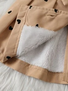SHEIN 女嬰毛領 3D 蝴蝶結裝飾保暖內裡風衣外套 秋冬款 - 卡其色 - 查看 6