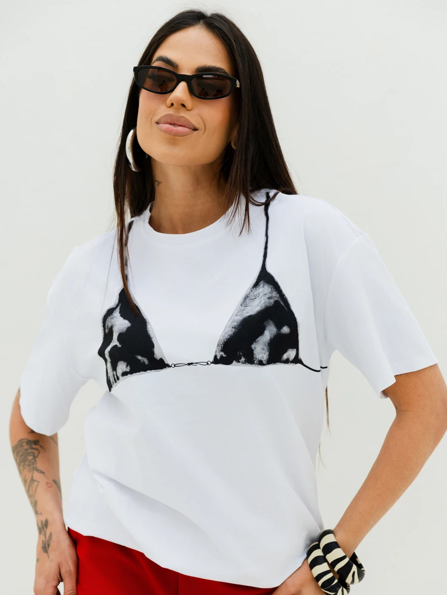 Maju Mazalli Women's Casual Round Neck Short Sleeve T-Shirt Graphic Tee Oversized T-Shirt - Apricot - View 1