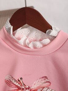 SHEIN 女童休閒 Y2K 可愛度假戶外運動通勤針織聚酯纖維校園派對上學粉色與白色圓領運動衫 - 粉色 - 查看 7