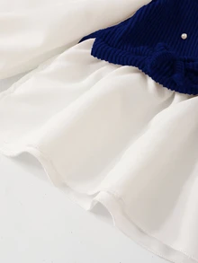 Tween Girls Geometric Knit Flare Sleeve Shirt With Pearl Detailing Back To School Clothes Girls Teen Girl Outfits Set  Fall Clothes Holiday Outfits - Navy Blue - View 11