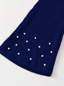 Tween Girls Geometric Knit Flare Sleeve Shirt With Pearl Detailing Back To School Clothes Girls Teen Girl Outfits Set  Fall Clothes Holiday Outfits - Navy Blue - View 12