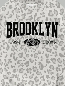 女童清新時尚 Brooklyn 灰色豹紋印花高級感基本款圓領衛衣與內搭褲套裝 - 彩色 - 查看 7