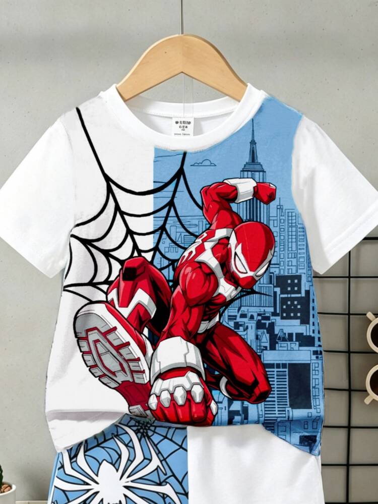 Young Boy's Casual Stylish Graphic Tee And Shorts Set, Comfortable Fashionable, Suitable For Spring/Summer, Everyday Wear, Outings, Holidays, Gifts - Multicolor - View 4