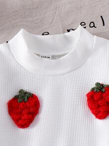 Elladie kids YOUNG GIRLS Spring Fall Cute 3D Strawberry Applique Long Sleeve Sweatshirt & Red Ribbed Flare Pants 2Pcs Casual Outfit Set Fall Clothes - Red - View 5