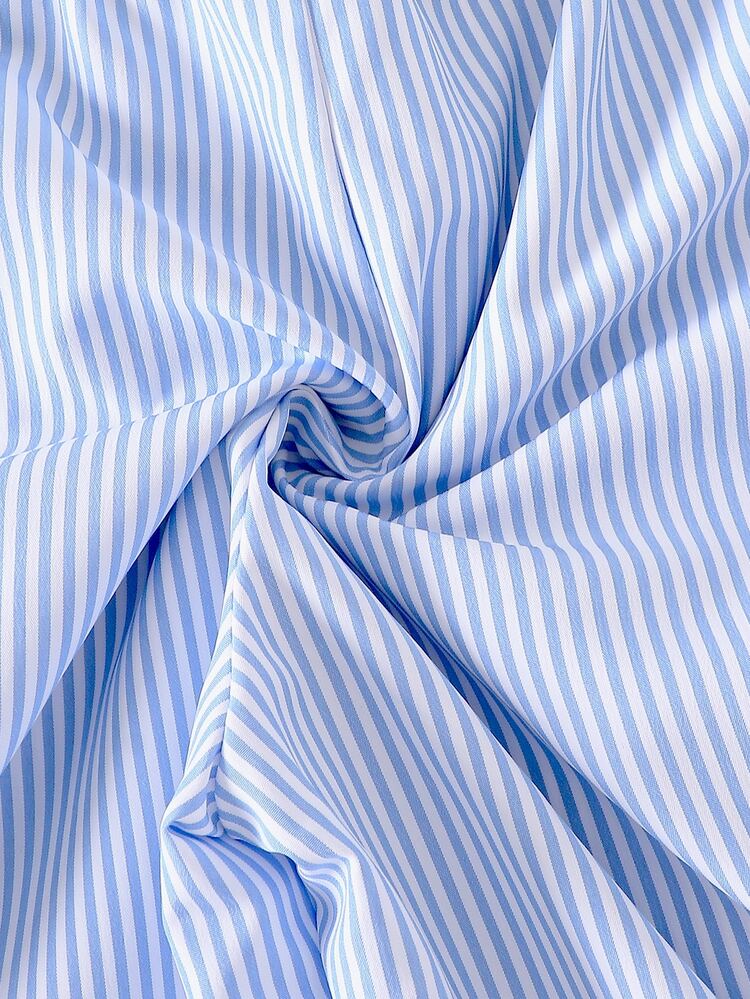 Young Girl Summer Casual Athletic Fashion Blue White Striped Elastic Waist Straight Leg Pants Pink Ribbon Sequin Sweet Retro Back-To-School Clothes - Blue - View 7