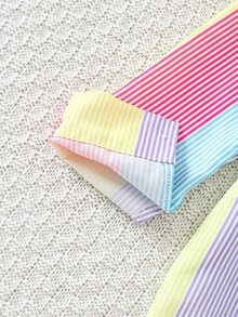 SHEIN Explorewe 女童 3 件組復古嬰兒秋季休閒套裝，粉色襯衫外套、短版細肩帶背心、牛仔短褲，女童校服開襟衫，7 歲生日 - 彩色 - 查看 7