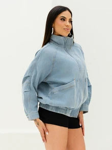 Maju Mazalli 秋冬新款女款寬鬆休閒做舊水洗牛仔夾克外套 - 藍色 - 查看 6