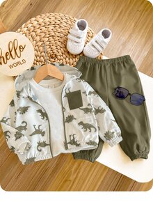 Bubblio Baby Boy Spring Summer Autumn Cartoon Dinosaur Pattern Black & White Contrast Color Hooded Thin Jacket Solid Color Suitable For Outdoor Travel Outings - Multicolor - View 6