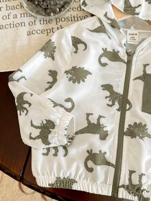 Bubblio Baby Boy Spring Summer Autumn Cartoon Dinosaur Pattern Black & White Contrast Color Hooded Thin Jacket Solid Color Suitable For Outdoor Travel Outings - Multicolor - View 2