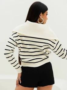 Maju Mazalli Casual Striped Long Sleeve Pullover Top Fall - Black and White - View 2