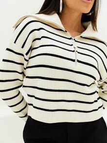 Maju Mazalli Casual Striped Long Sleeve Pullover Top Fall - Black and White - View 4