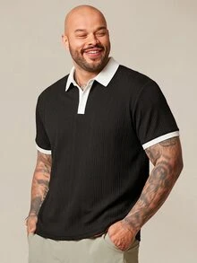 COMVAIL Men's Plus Size Colorblock Short Sleeve Casual Commute Polo Shirt - Black - View 1