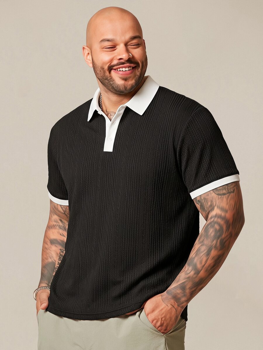 COMVAIL Men's Plus Size Colorblock Short Sleeve Casual Commute Polo Shirt - Black - View 1