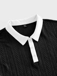 COMVAIL Men's Plus Size Colorblock Short Sleeve Casual Commute Polo Shirt - Black - View 3
