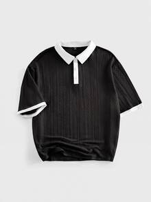 COMVAIL Men's Plus Size Colorblock Short Sleeve Casual Commute Polo Shirt - Black - View 2