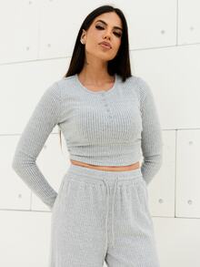 Maju Mazalli Women Gray Fall Winter Casual Lounge 2-Piece Set,Solid Color Plush Ribbed Fabric Open Front Decorative Waist Ruched Design Adjustable WaistbTextured - Grey - View 6