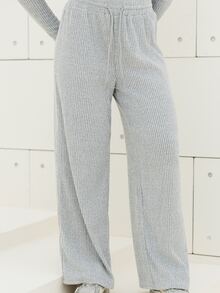 Maju Mazalli Women Gray Fall Winter Casual Lounge 2-Piece Set,Solid Color Plush Ribbed Fabric Open Front Decorative Waist Ruched Design Adjustable WaistbTextured - Grey - View 3