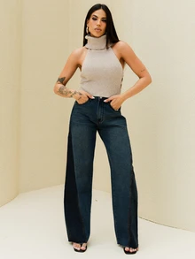 Maju Mazalli Women's Retro Blue Jeans Low Waist Straight Jeans Contrast Color Stitching Design Casual And Versatile,Autumn - Dark Wash - View 1
