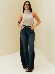 Maju Mazalli Women's Retro Blue Jeans Low Waist Straight Jeans Contrast Color Stitching Design Casual And Versatile,Autumn - Dark Wash - View 4