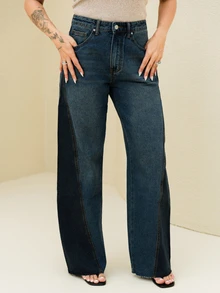 Maju Mazalli Women's Retro Blue Jeans Low Waist Straight Jeans Contrast Color Stitching Design Casual And Versatile,Autumn - Dark Wash - View 3